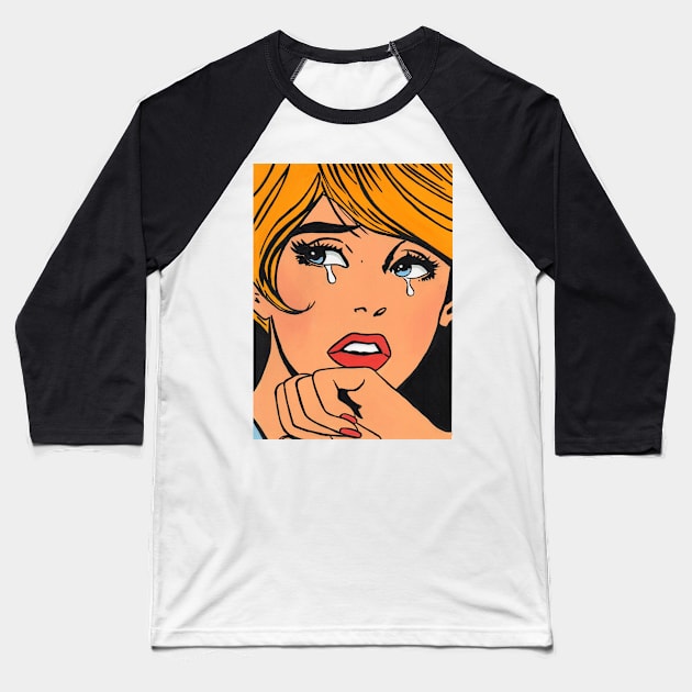 Pop Art crying girl 3 Baseball T-Shirt by joeann3